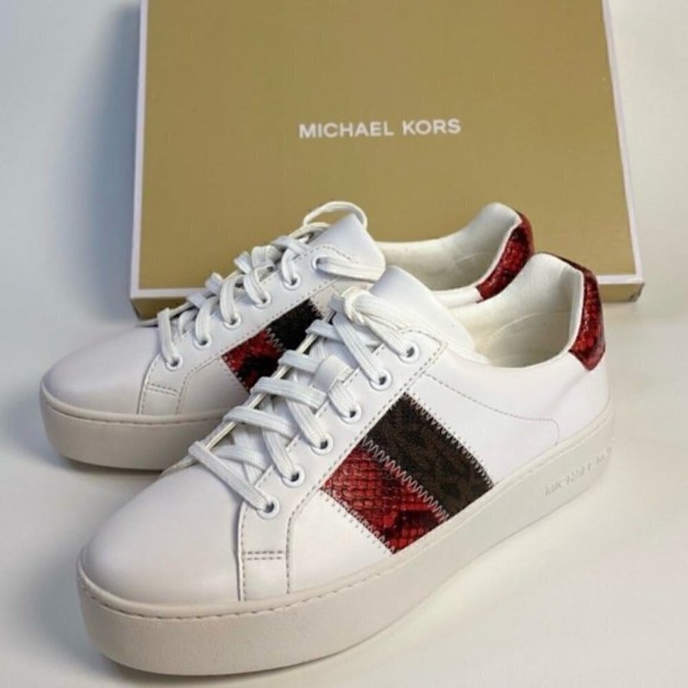 Michael Kors Poppy Lace Up White Leather Sneakers Shoes size 9 - Picture 3 of 10